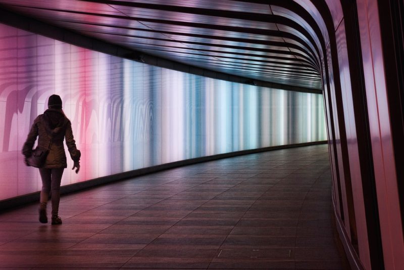 The girl in the light tunnel